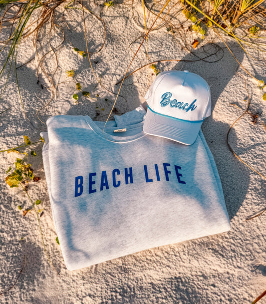 Beach Cursive Trucker Hat with Rope Detail