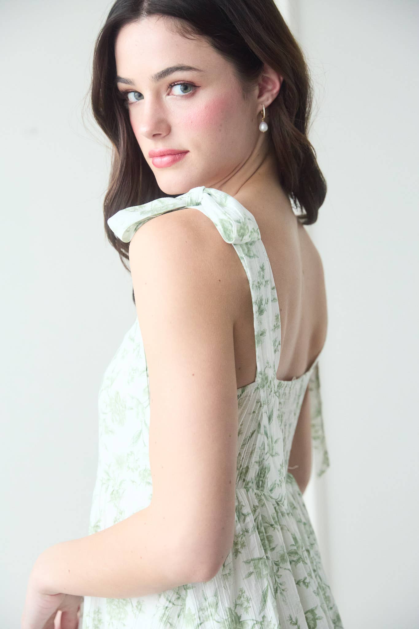 Sage Floral Ruffle Tiered Midi Dress