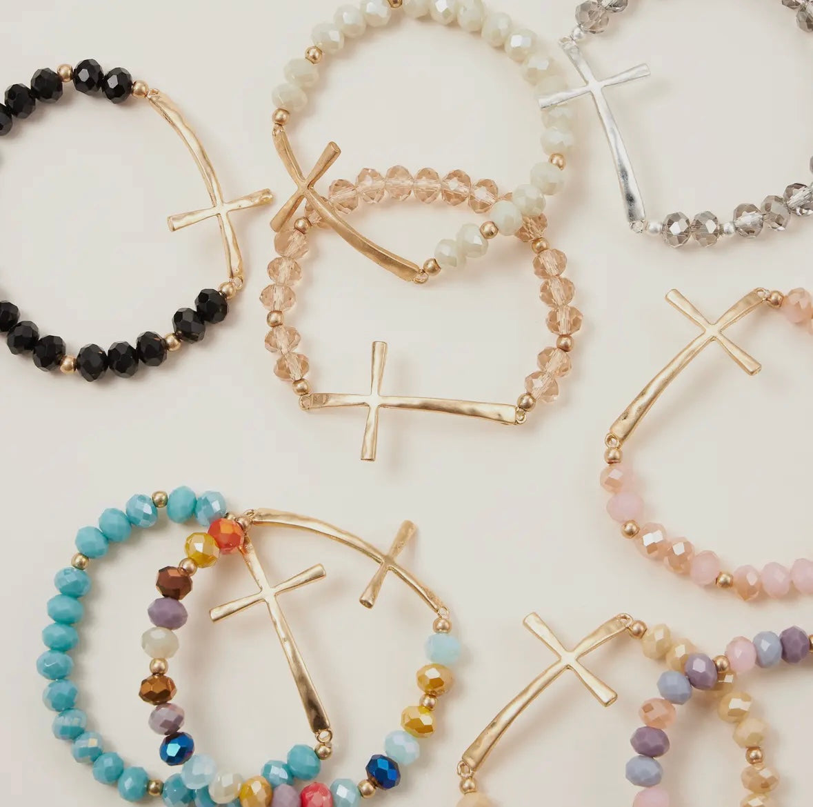 Cross Charm Glass Beaded Bracelet