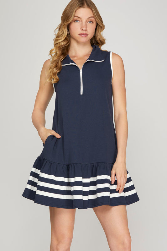 Collared Half Zip Dress with Pockets