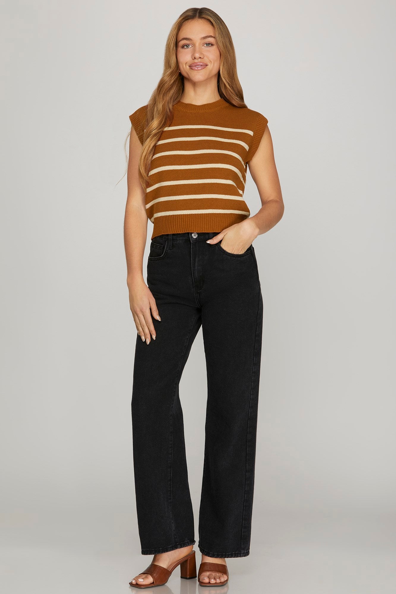 Sleeveless Striped Sweater Top