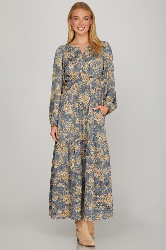 Woven Print Tiered Maxi Dress