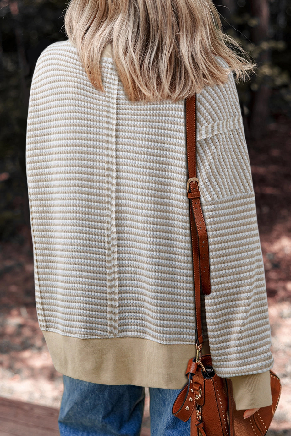 Ribbed Trim Drop Shoulder Long Sleeve Oversize Top