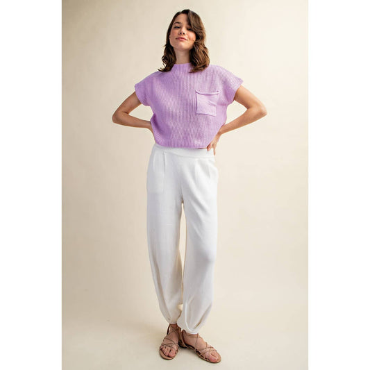 Drop Shoulder Rib Knit Sweater Top