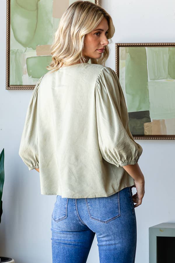 Sage Button Up Top