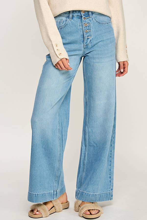 Button Fly Wide Leg Jeans