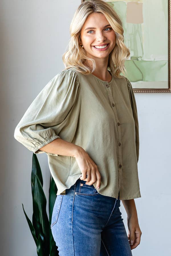Sage Button Up Top