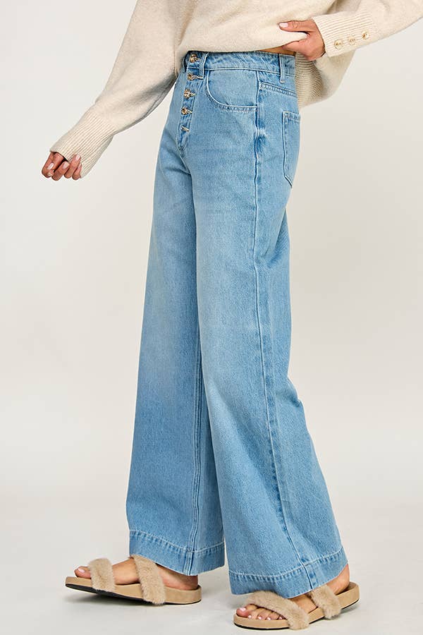 Button Fly Wide Leg Jeans