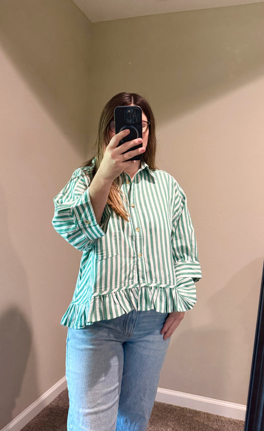 Green Striped Button Down Shirt