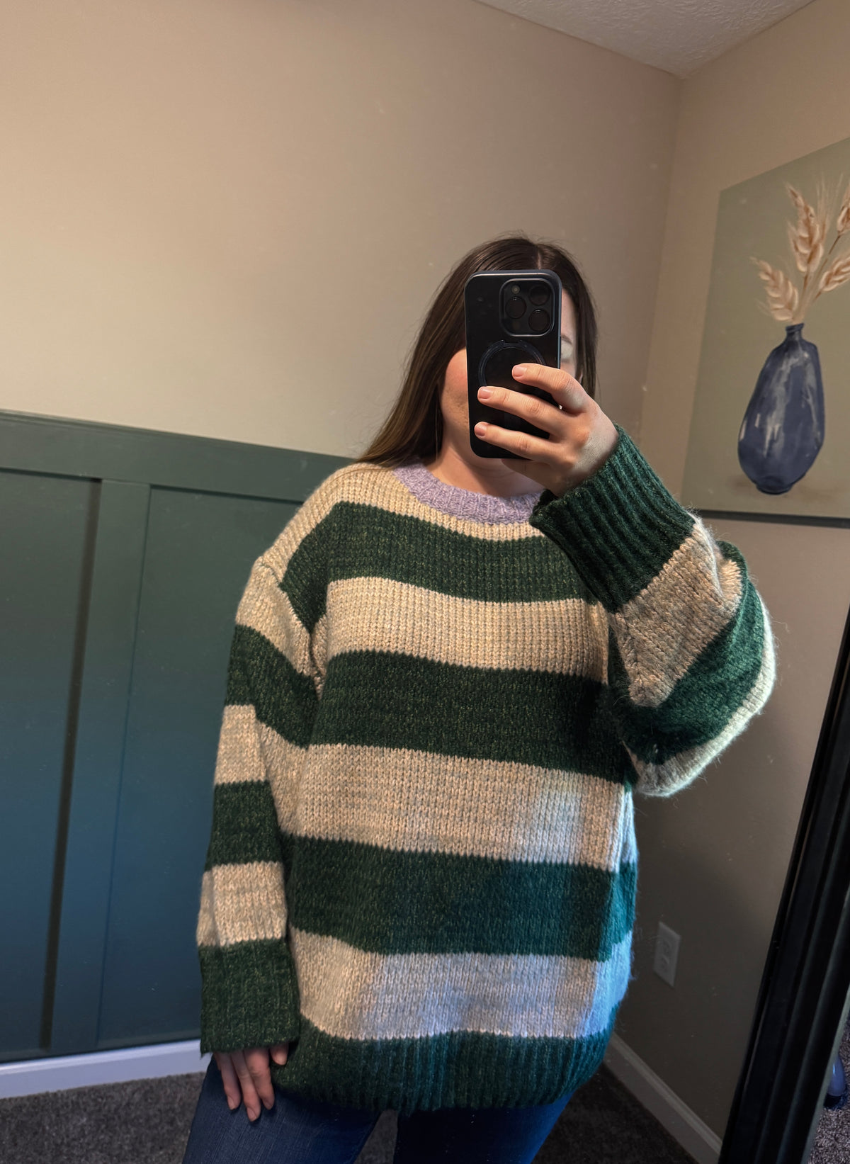Green Oversized Striped Sweater