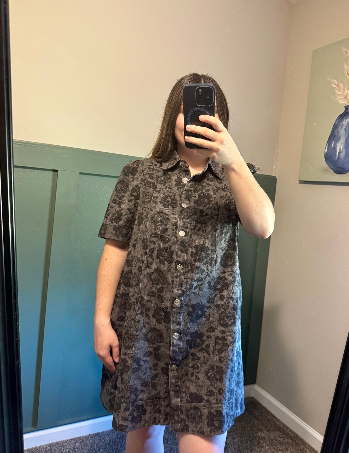 Charcoal Floral Denim Dress