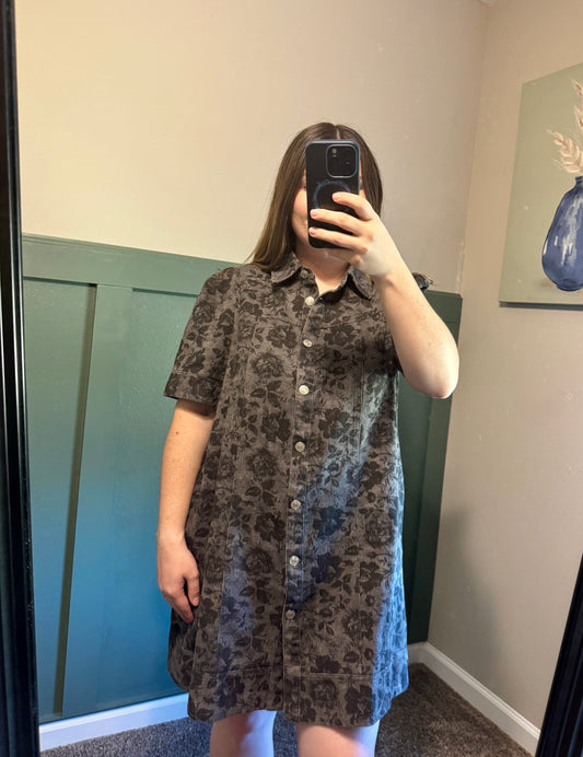 Charcoal Floral Denim Dress