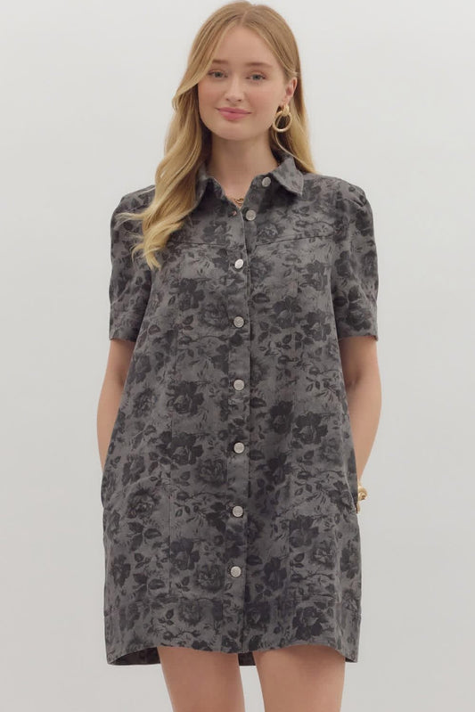 Charcoal Floral Denim Dress