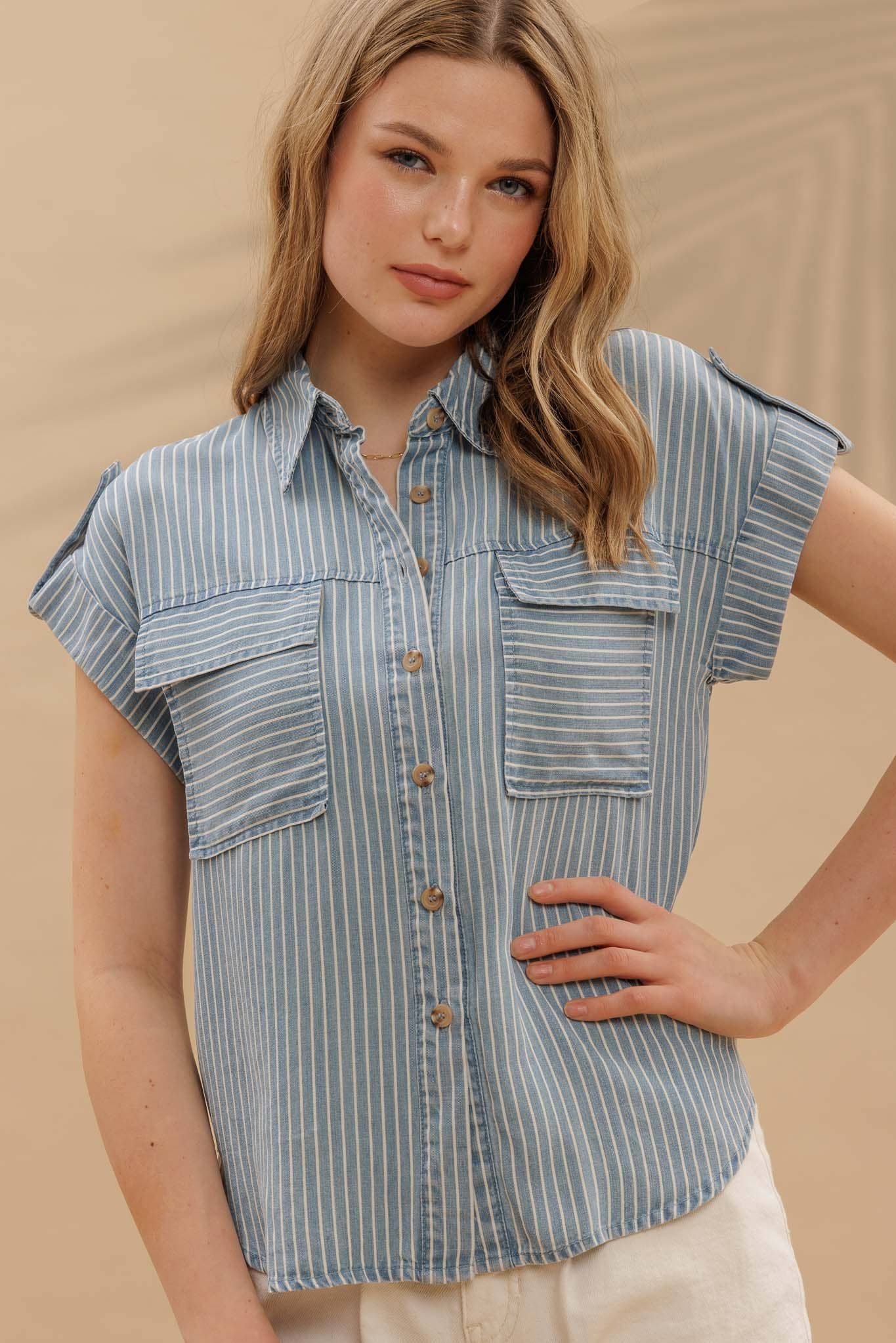 Classic Striped Chambray Button-Down Shirt