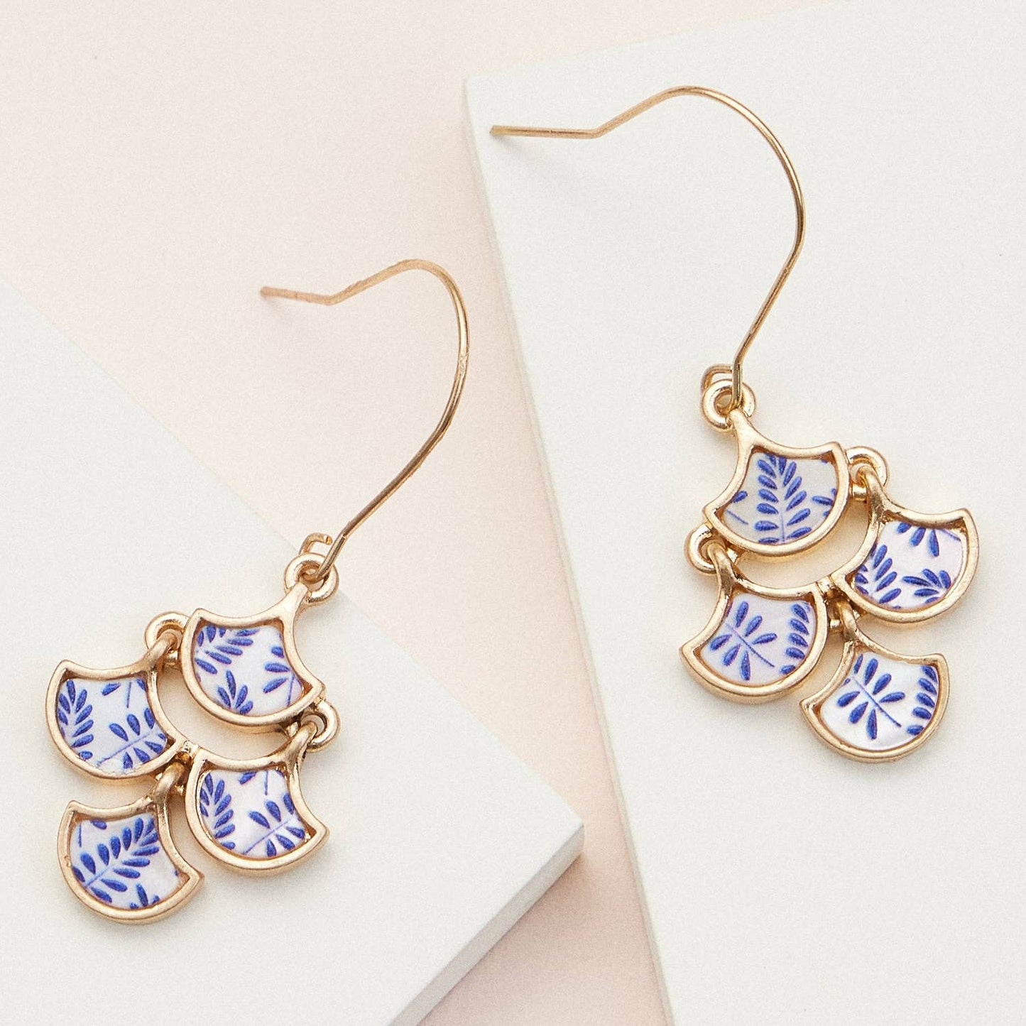 Gold & Blue Mother of Pearl Drop Earrings