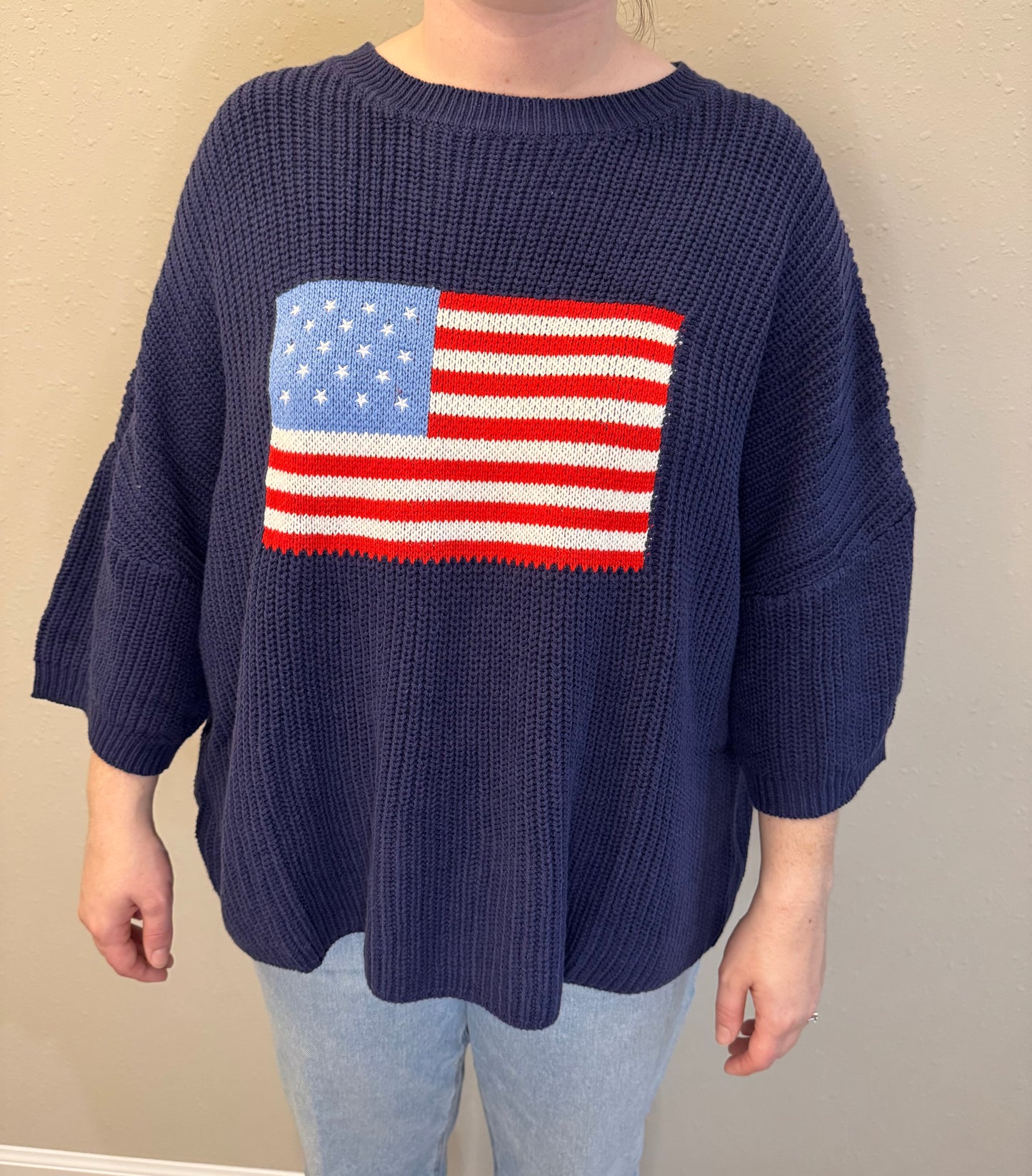 Flag Print Quarter Sleeve Sweater