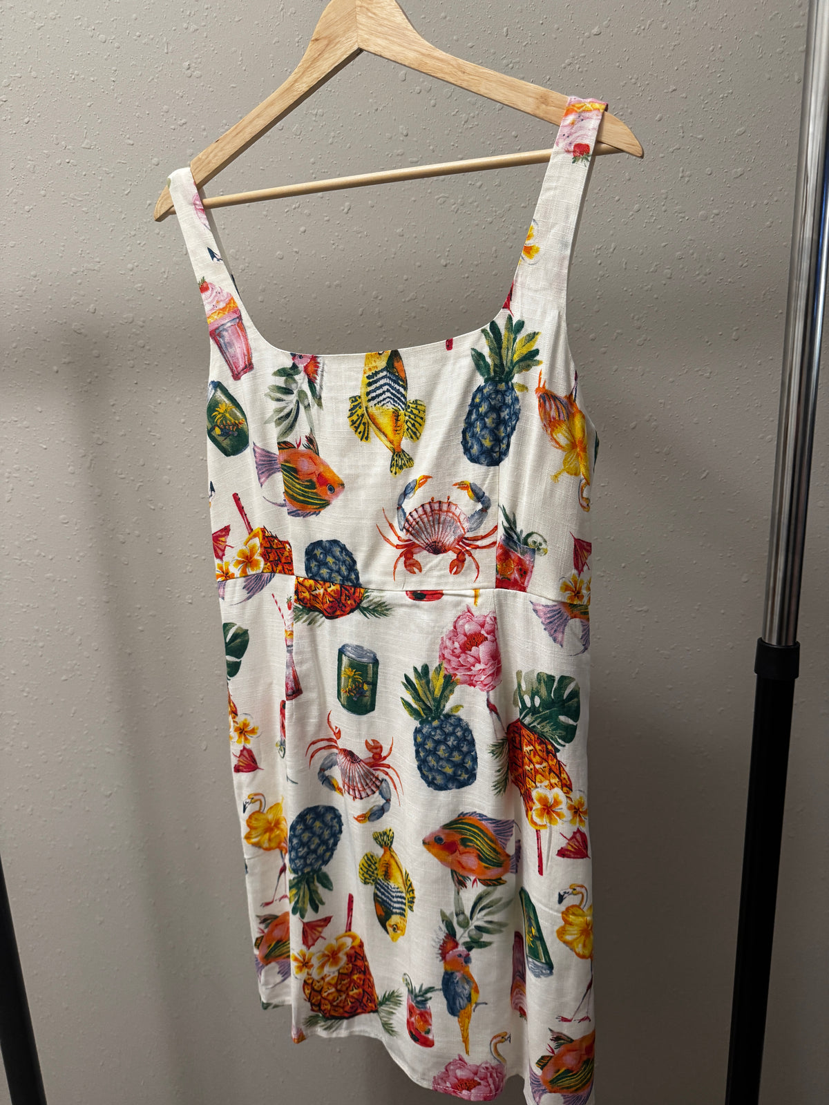 Tropical Summer Print Linen Mini Dress