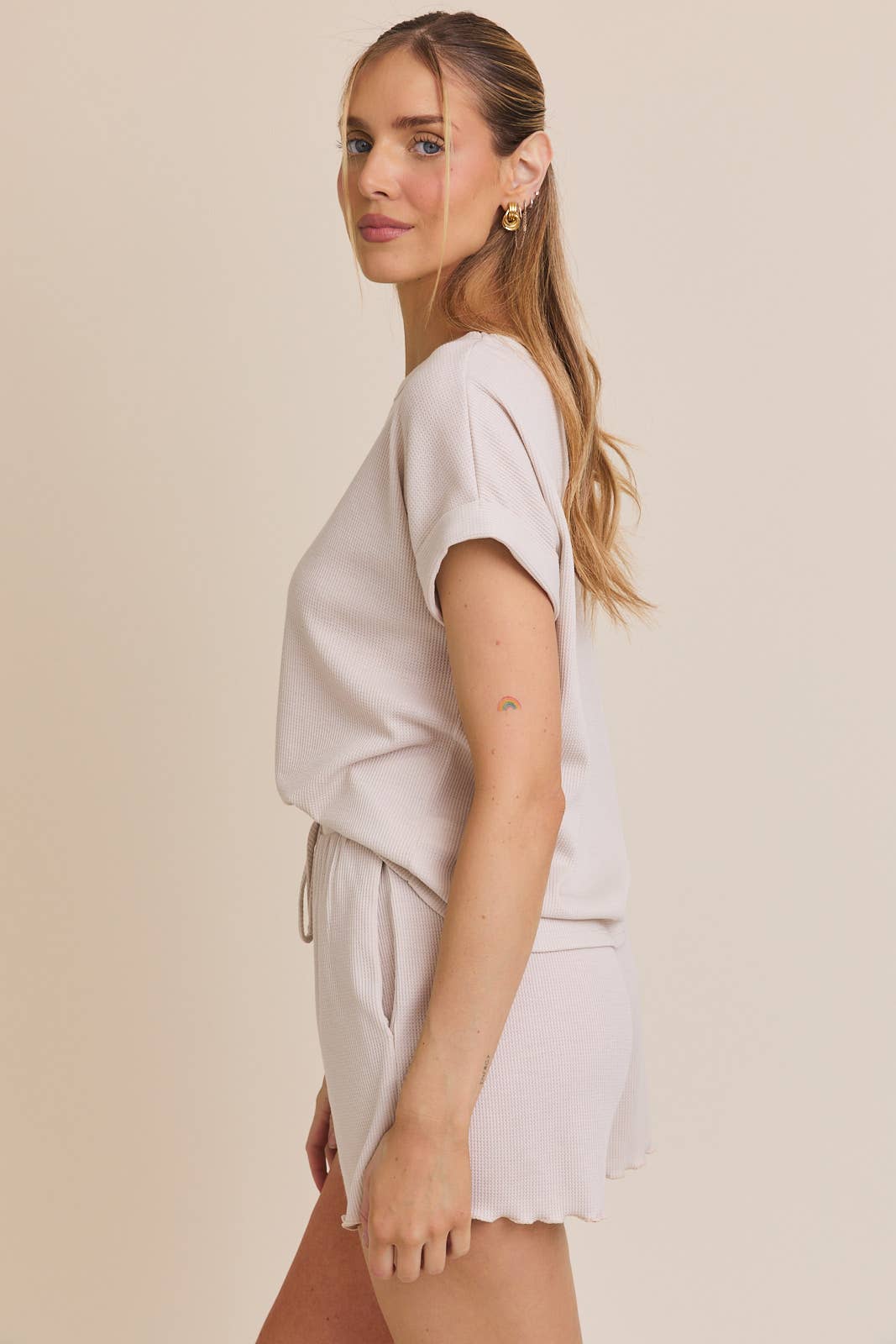 Cream Cotton Lounge Set – Top & Shorts
