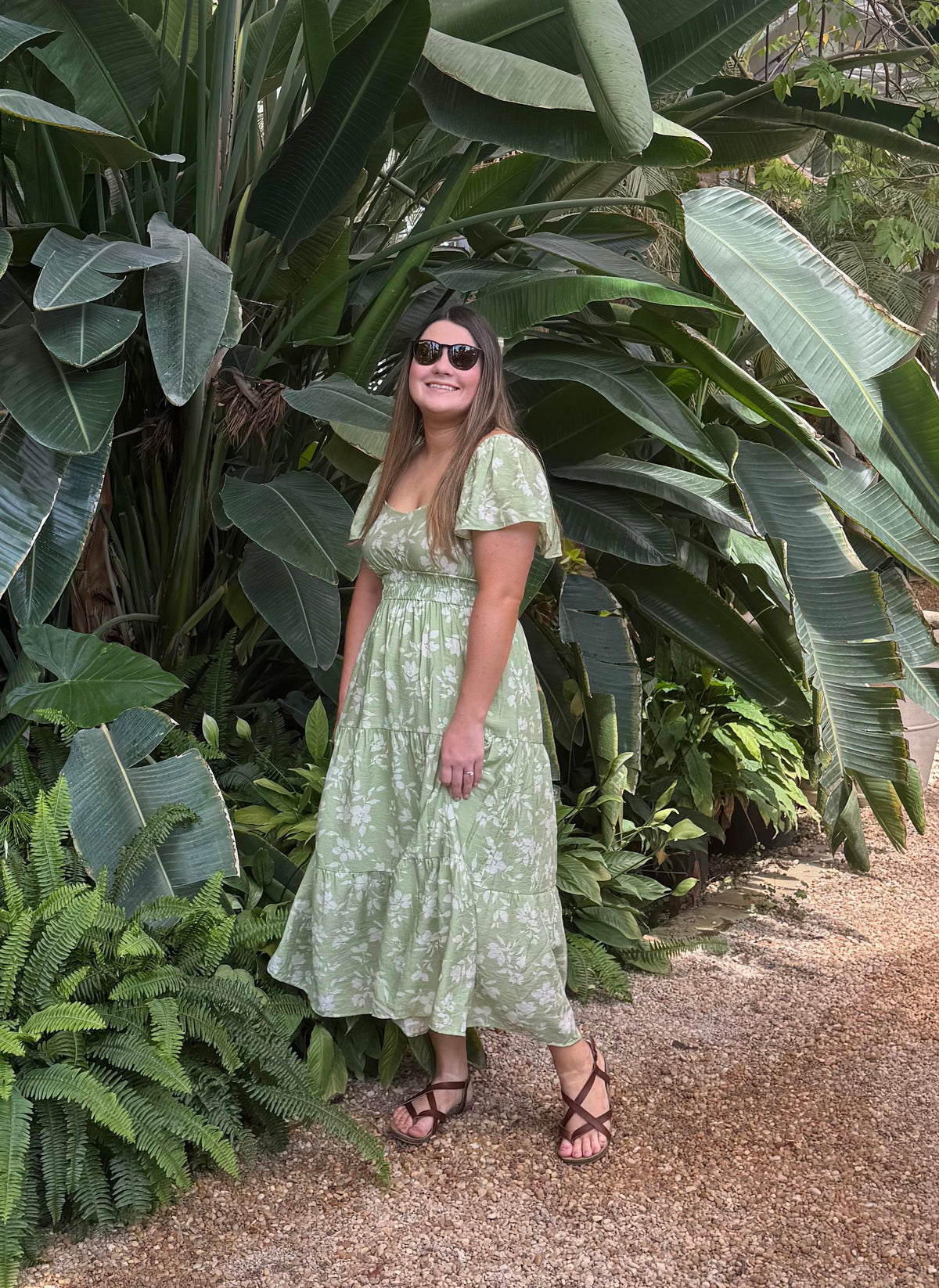 Green Floral Tiered Midi Dress