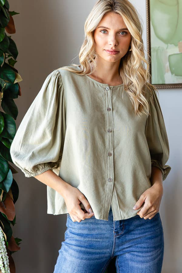 Sage Button Up Top