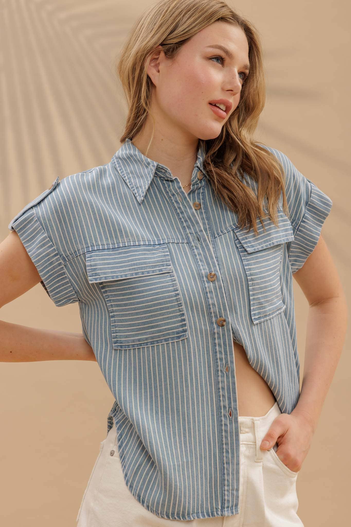 Classic Striped Chambray Button-Down Shirt