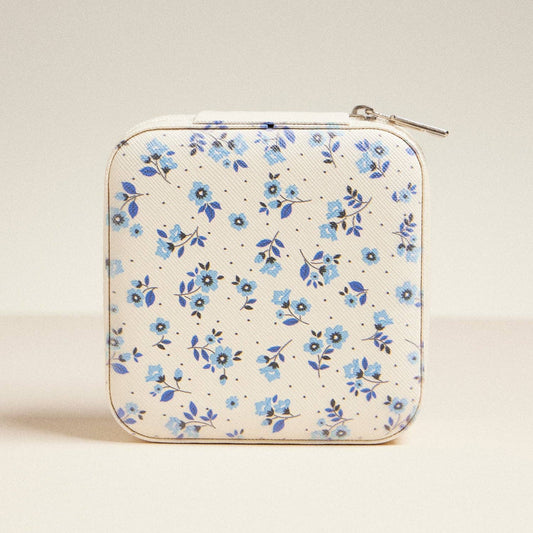 Blue Flower Pattern Travel Jewelry Box