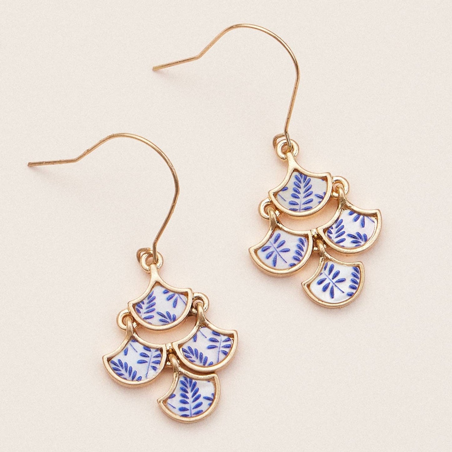 Gold & Blue Mother of Pearl Drop Earrings
