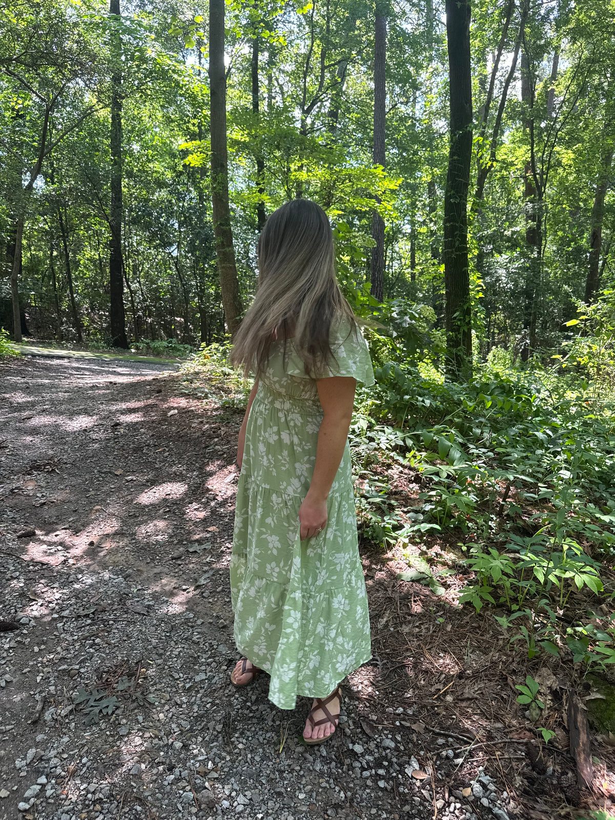 Green Floral Tiered Midi Dress