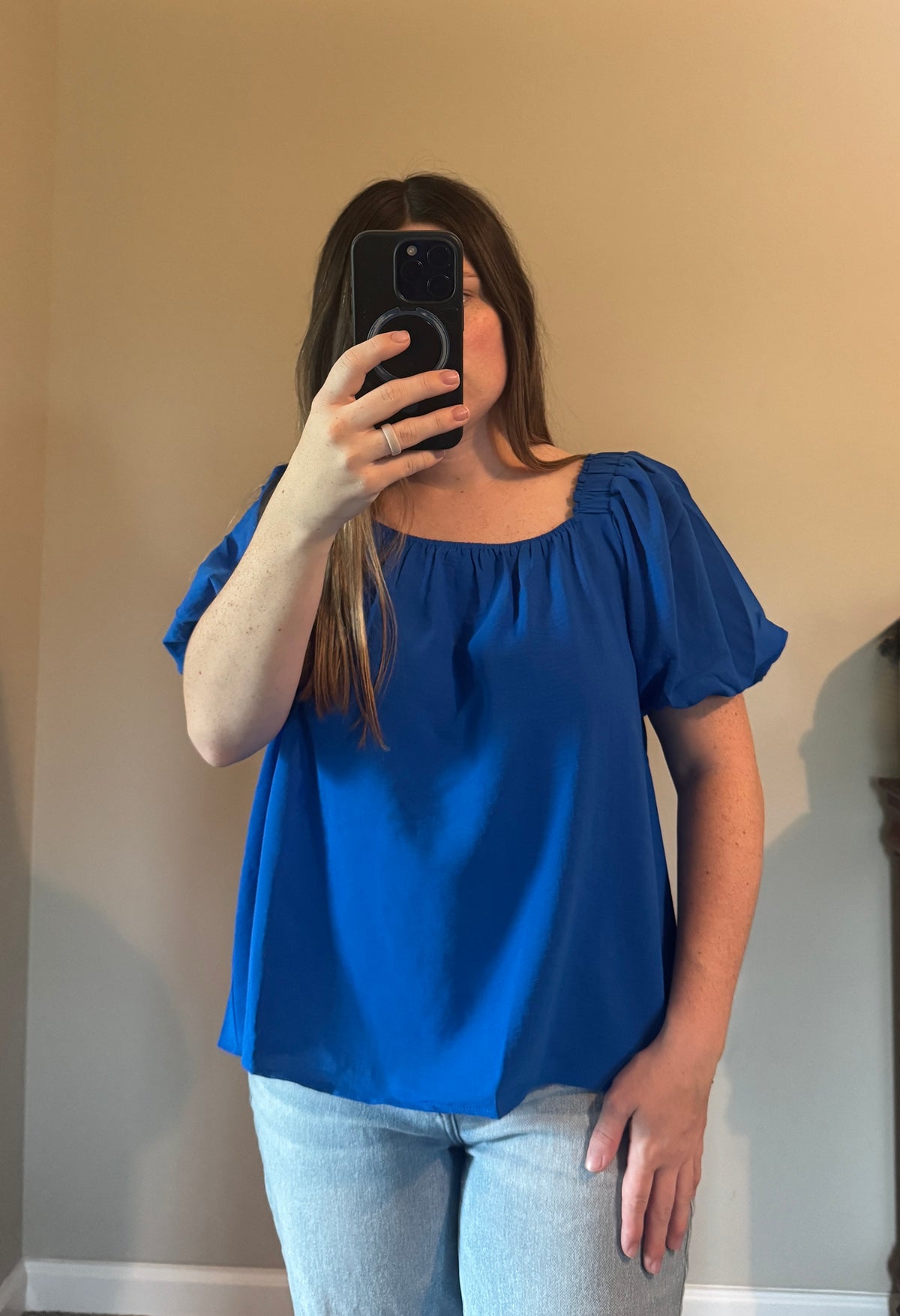 Puff Sleeve Square Neck Woven Top
