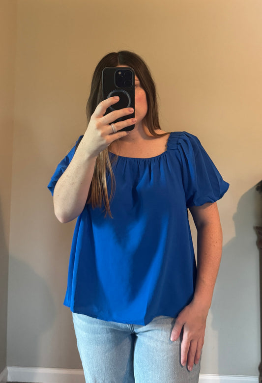 Puff Sleeve Square Neck Woven Top