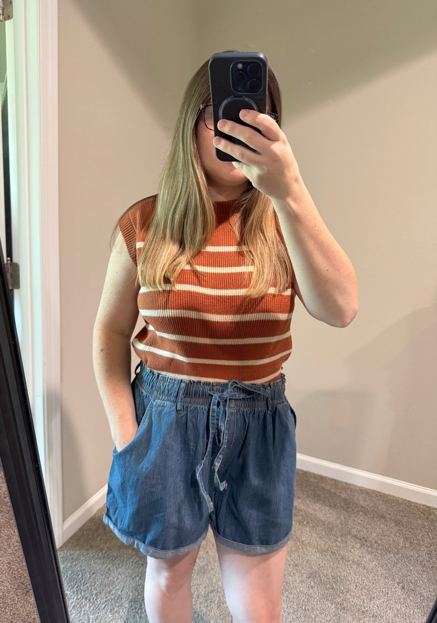 Denim Shorts with Side Contrast Tape