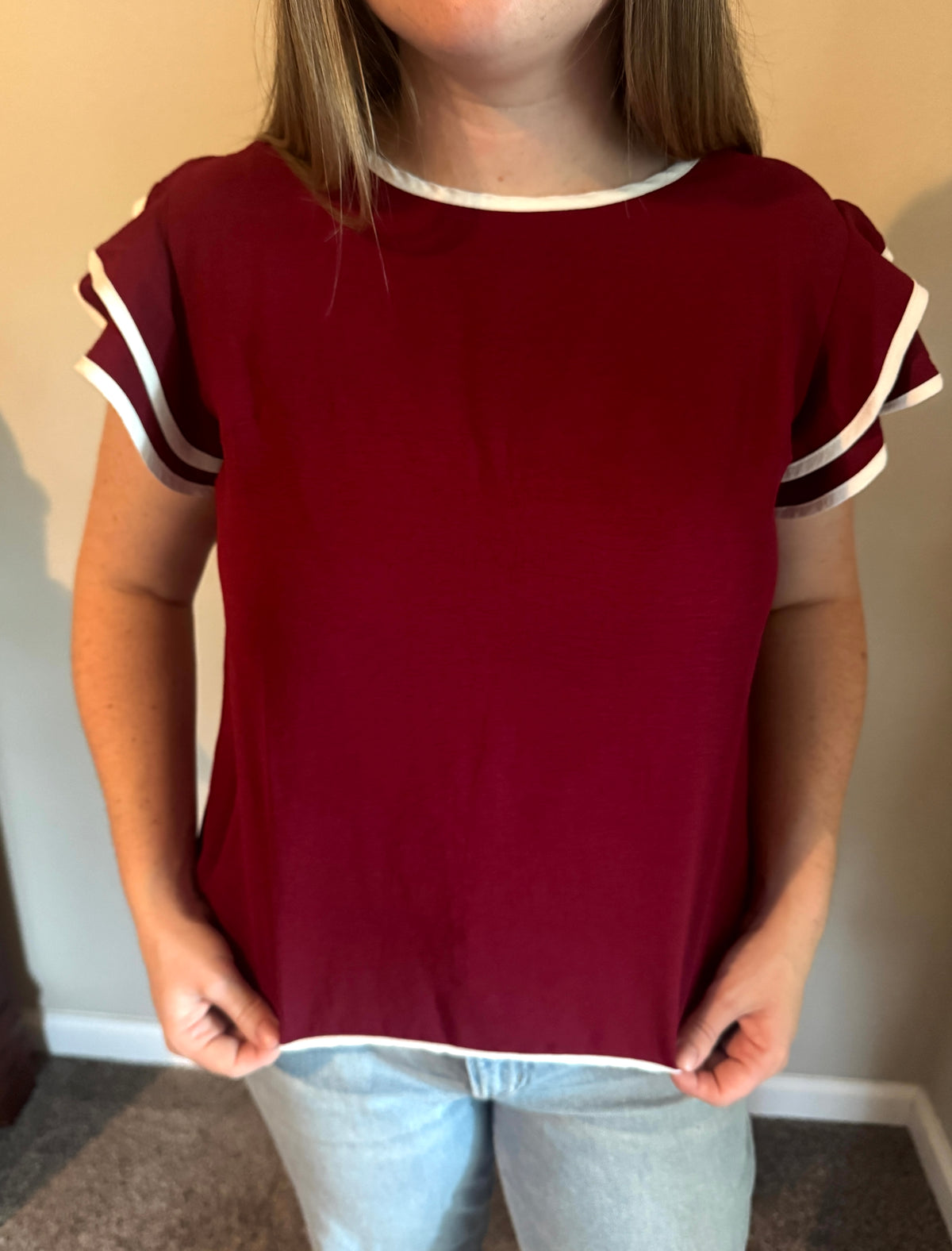 Ruffle Sleeve Contrast Piping Top