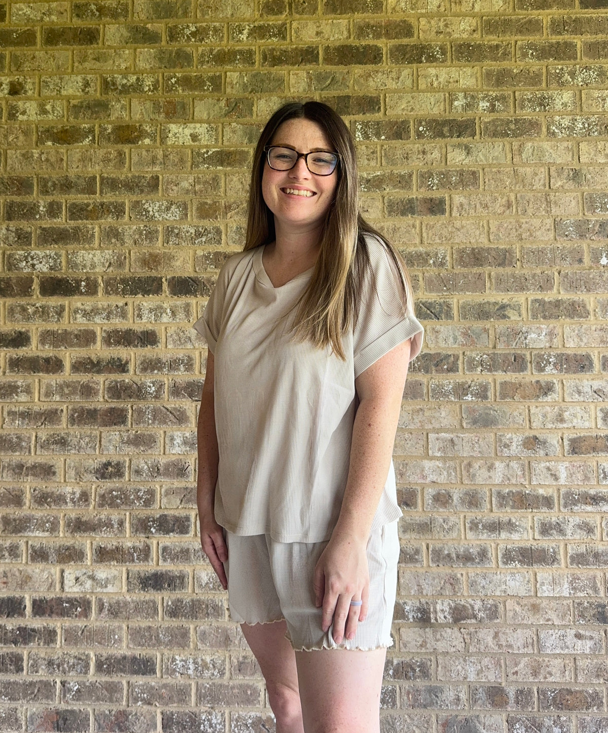 Cream Cotton Lounge Set – Top & Shorts