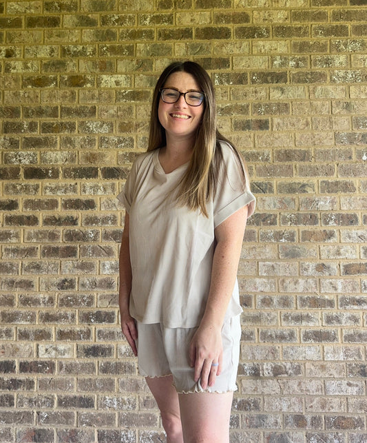 Cream Cotton Lounge Set – Top & Shorts