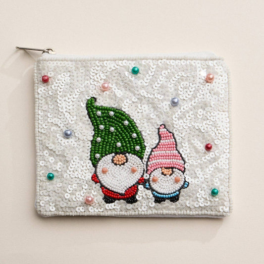 Beaded Christmas Gnome Zipper Pouch