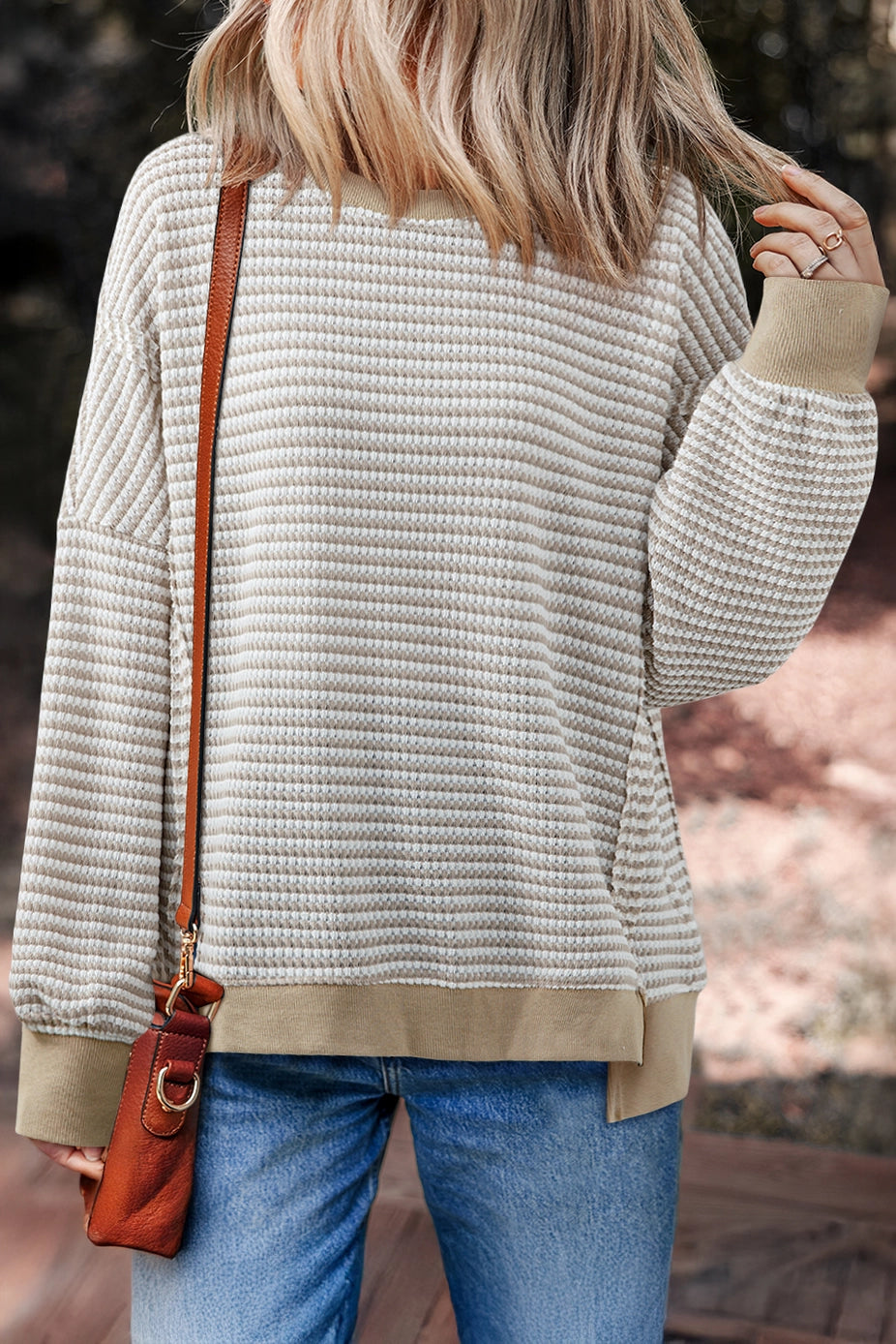 Ribbed Trim Drop Shoulder Long Sleeve Oversize Top