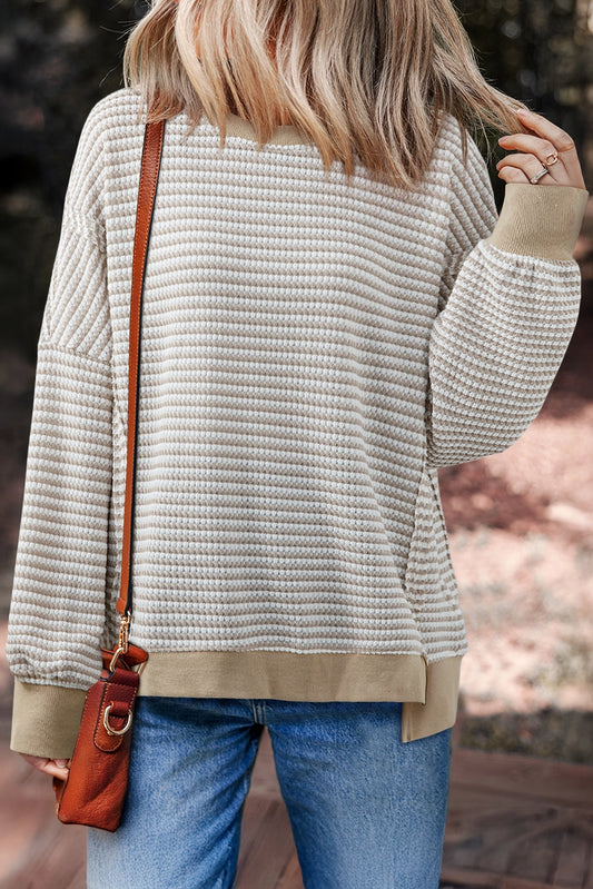Ribbed Trim Drop Shoulder Long Sleeve Oversize Top