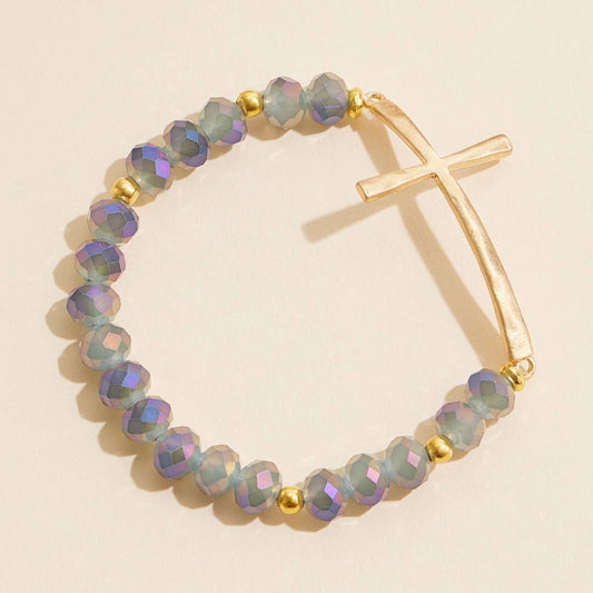 Cross Charm Glass Beaded Bracelet