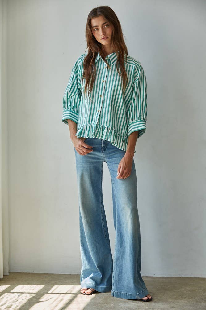 Green Striped Button Down Shirt