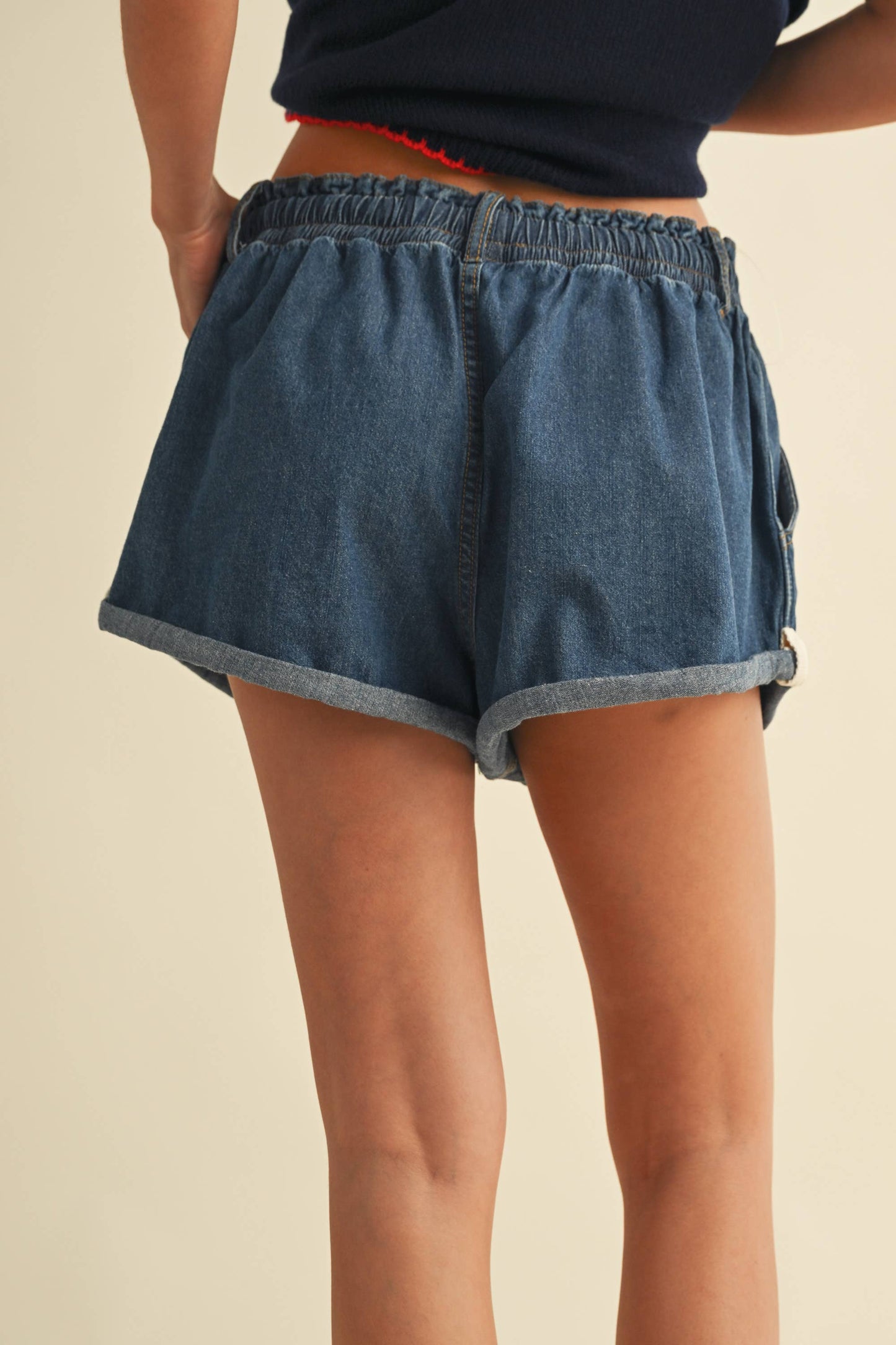 Denim Shorts with Side Contrast Tape