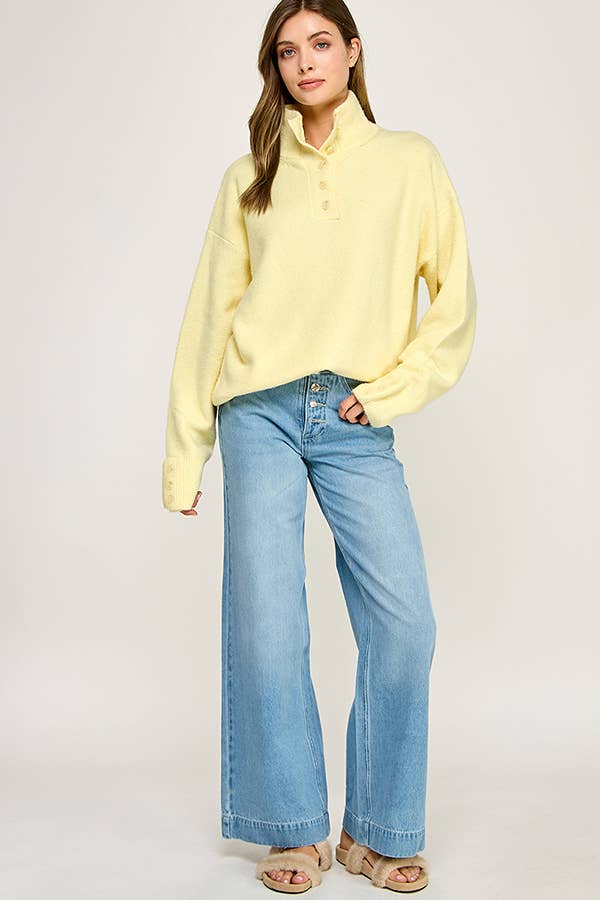 Button Fly Wide Leg Jeans