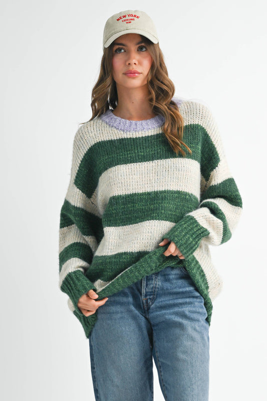 Green Oversized Striped Sweater