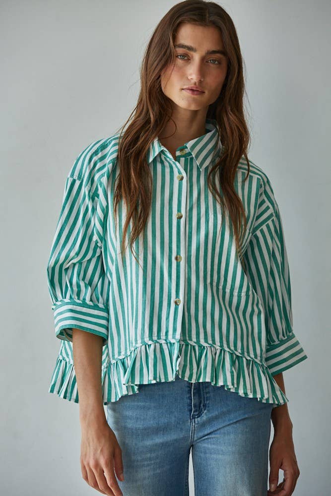 Green Striped Button Down Shirt