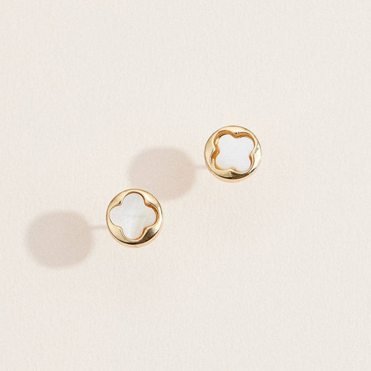 Gold & Mother of Pearl Clover Stud Earrings