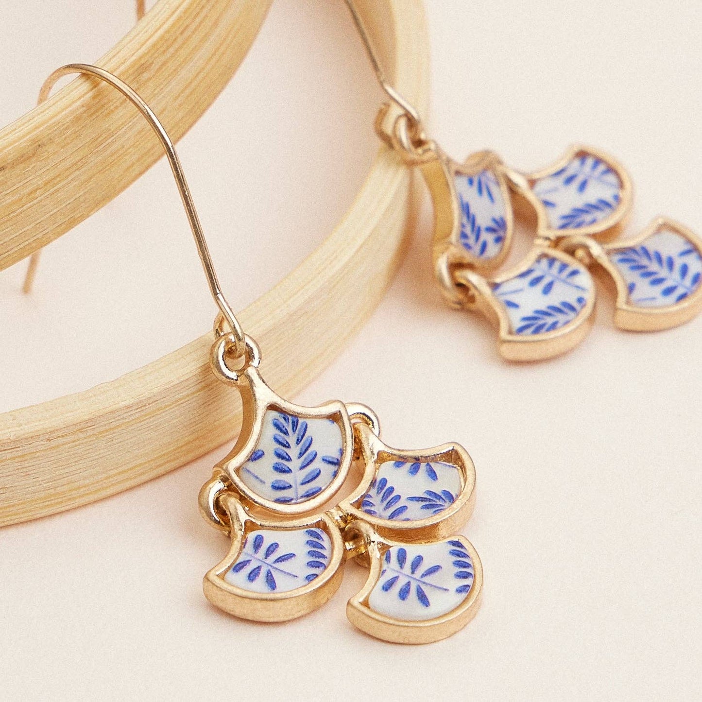 Gold & Blue Mother of Pearl Drop Earrings