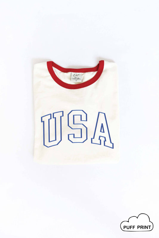 USA Puff Print Ringer Graphic T-Shirt