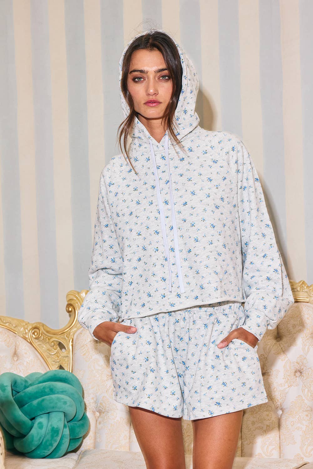 Floral Print Lounge Crop Hoodie