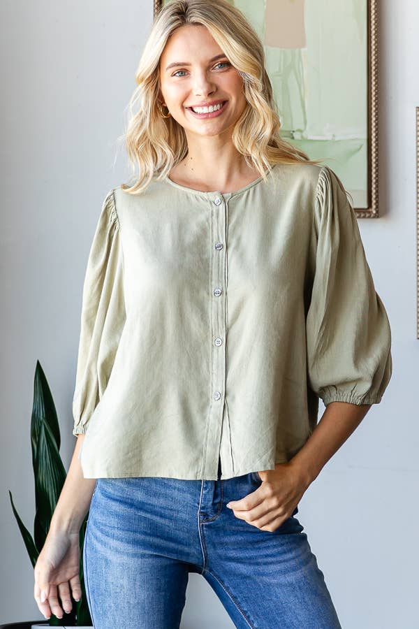 Sage Button Up Top