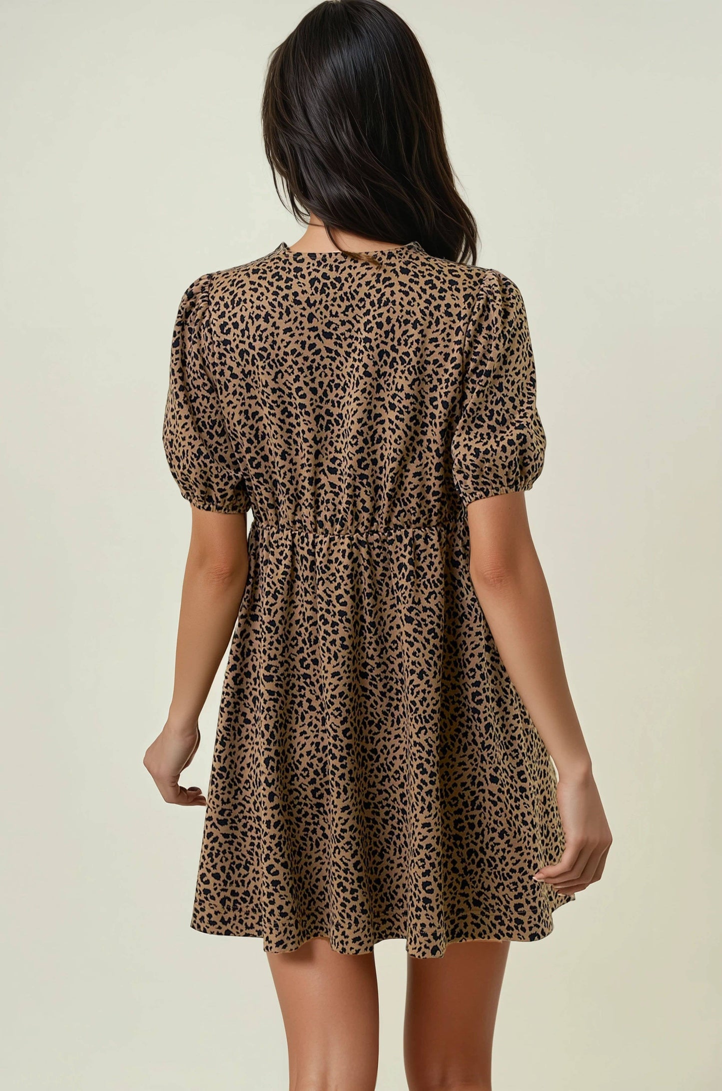 Animal Print Puff Sleeve Bow Tie Front Dress