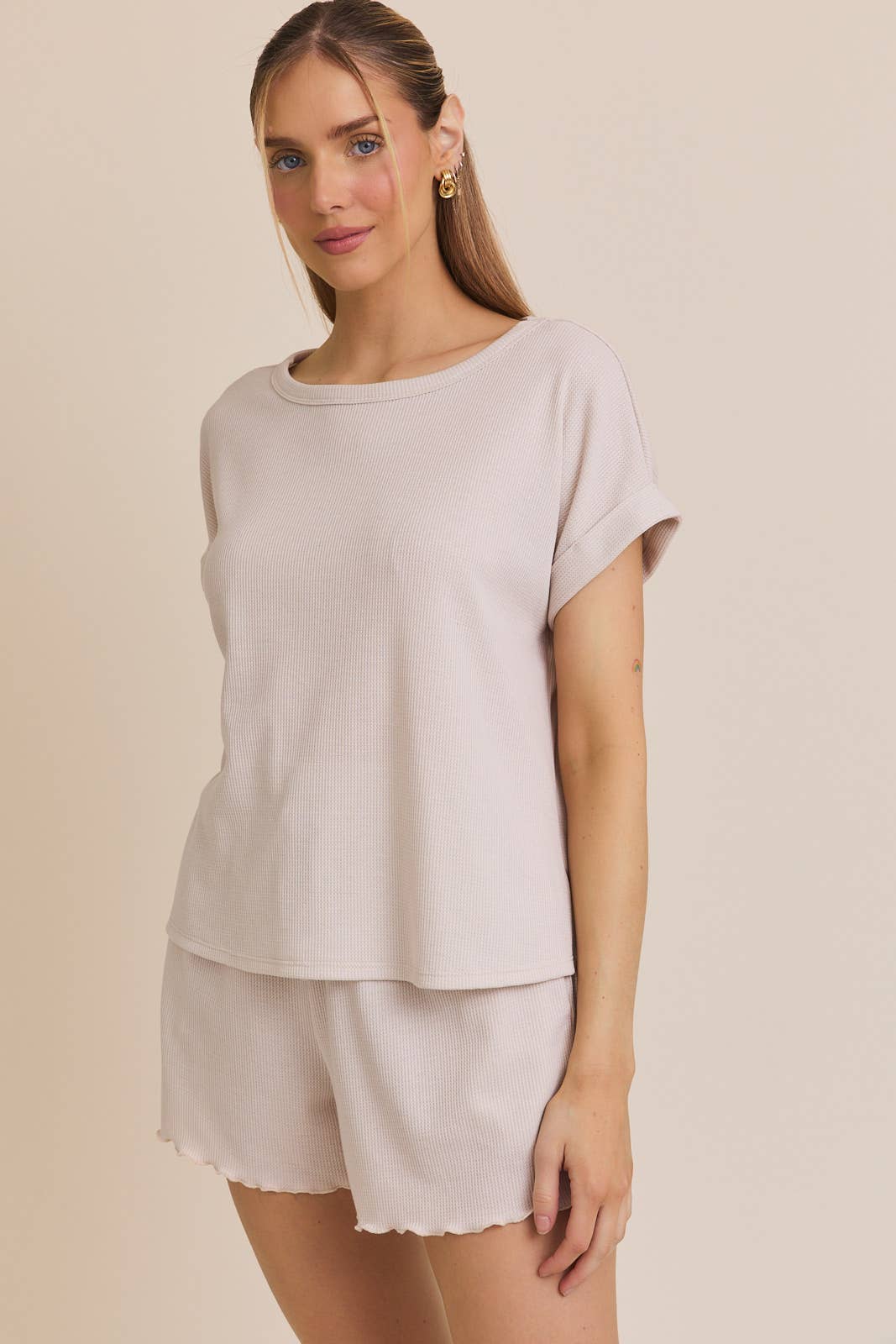 Cream Cotton Lounge Set – Top & Shorts